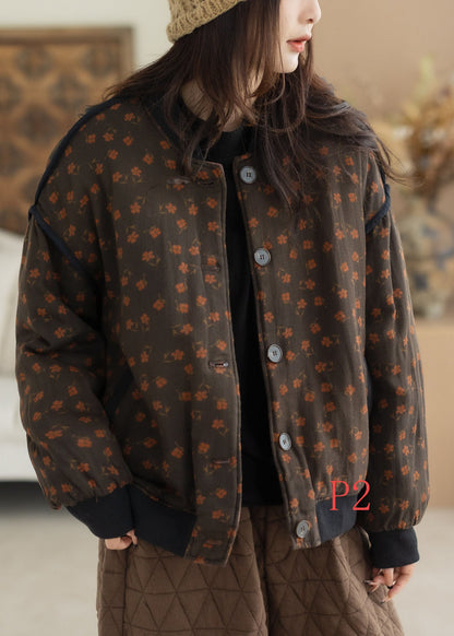 Modern Red Little Floral Warm Fine Cotton Filled Jackets Winter
