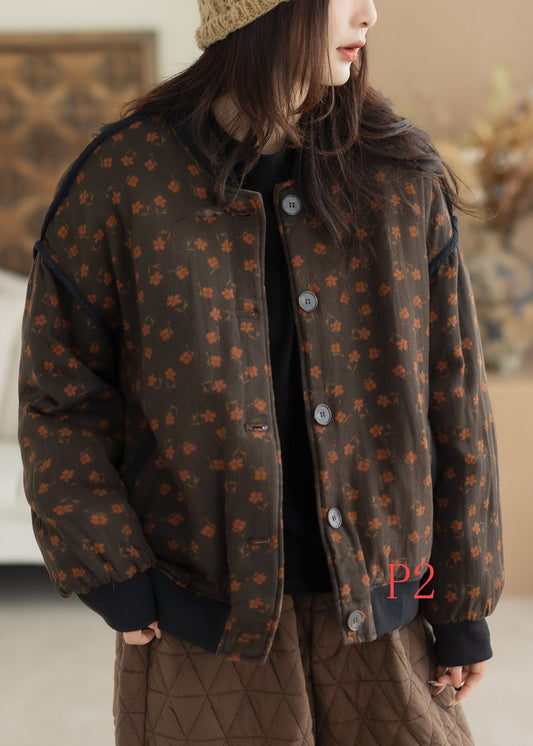 Modern Red Little Floral Warm Fine Cotton Filled Jackets Winter