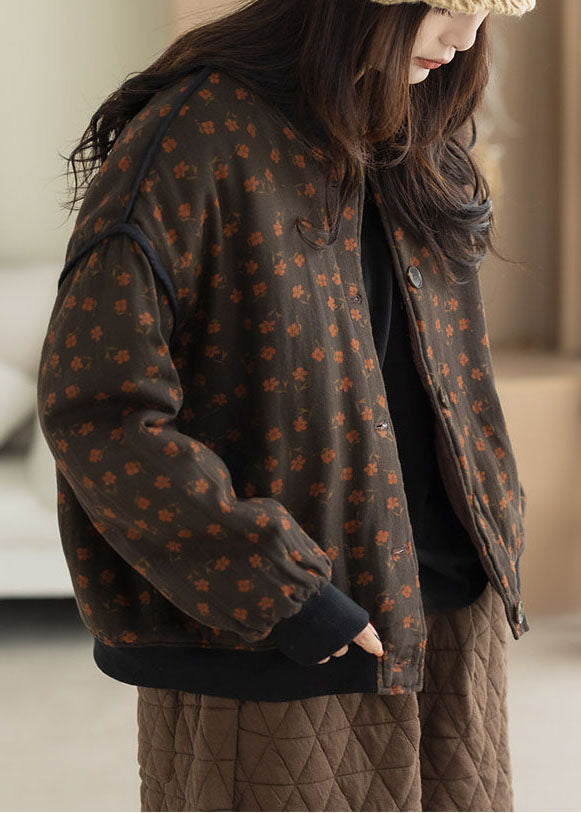 Modern Red Little Floral Warm Fine Cotton Filled Jackets Winter