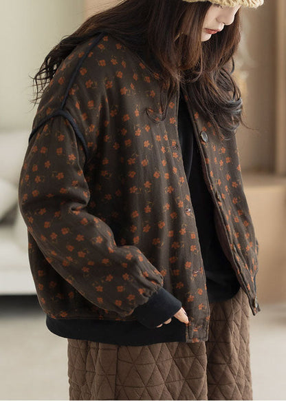 Modern Red Little Floral Warm Fine Cotton Filled Jackets Winter