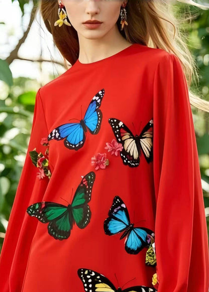 Modern Red Oversized Butterfly Chiffon Mini Dress Summer