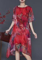 Modern Red Oversized Print Chiffon Beach Dress Summer