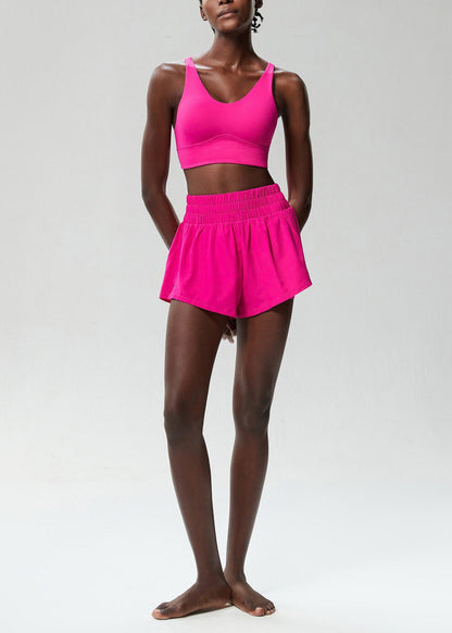 Modern Rose Cross Strap Back Sports Bra High Waist Anti Exposure Shorts Two Piece Set
