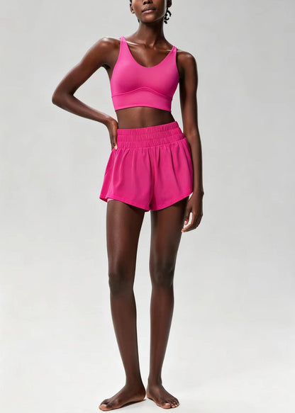 Modern Rose Cross Strap Back Sports Bra High Waist Anti Exposure Shorts Two Piece Set