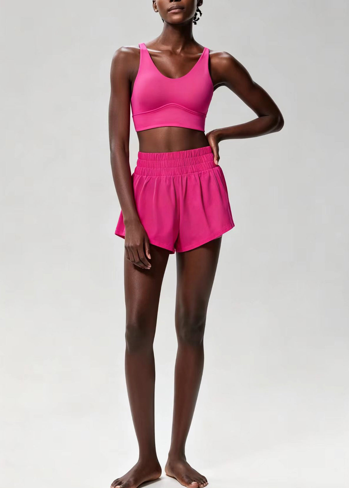 Modern Rose Cross Strap Back Sports Bra High Waist Anti Exposure Shorts Two Piece Set