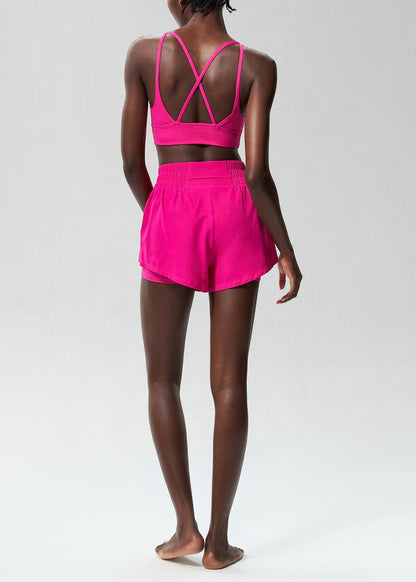 Modern Rose Cross Strap Back Sports Bra High Waist Anti Exposure Shorts Two Piece Set
