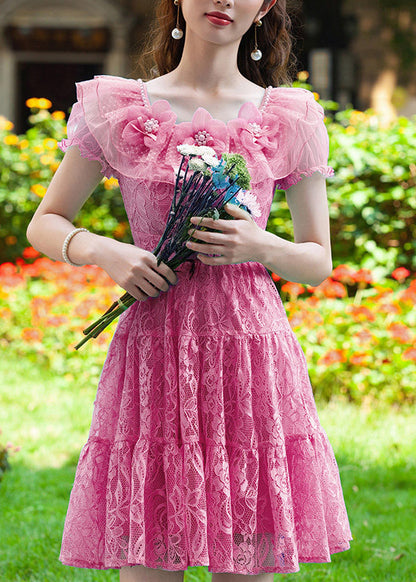 Modern Rose Floral Lace Mini Dress Summer