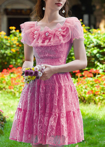 Modern Rose Floral Lace Mini Dress Summer