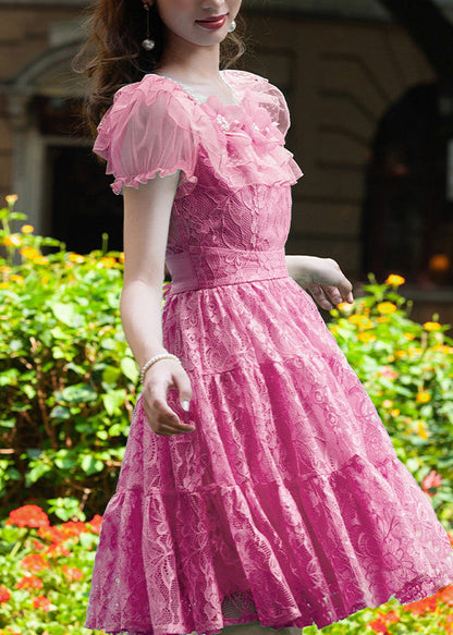 Modern Rose Floral Lace Mini Dress Summer