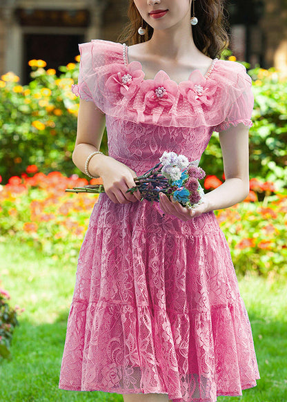Modern Rose Floral Lace Mini Dress Summer