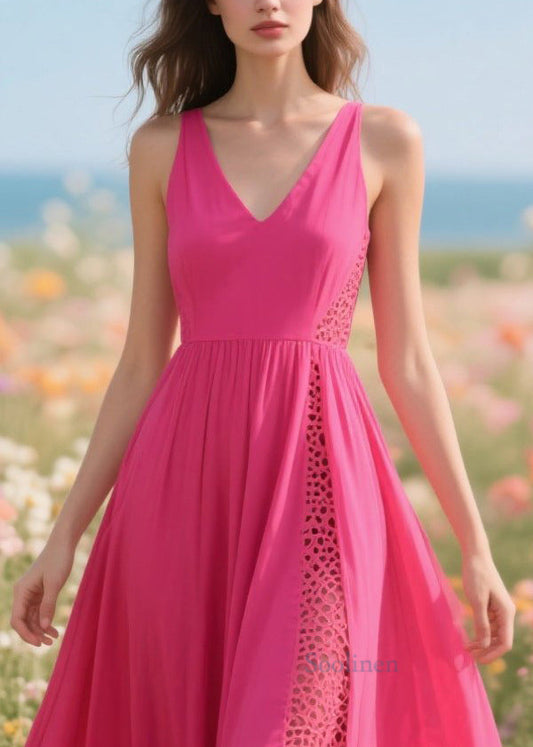 Modern Rose Patchwork Hollow Out Chiffon Long Dress Summer