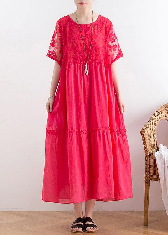 Modern Rose PatchworkPrint Cotton Party Summer Dress - SooLinen