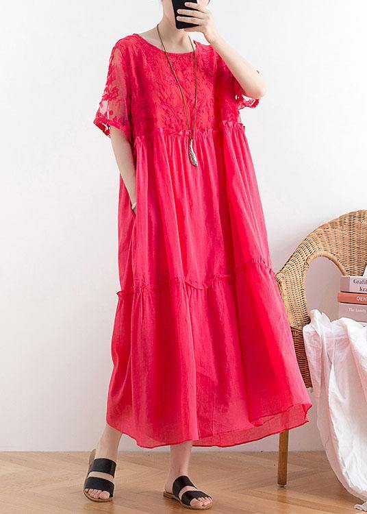 Modern Rose PatchworkPrint Cotton Party Summer Dress - SooLinen