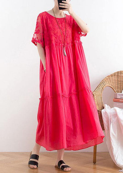 Modern Rose PatchworkPrint Cotton Party Summer Dress - SooLinen