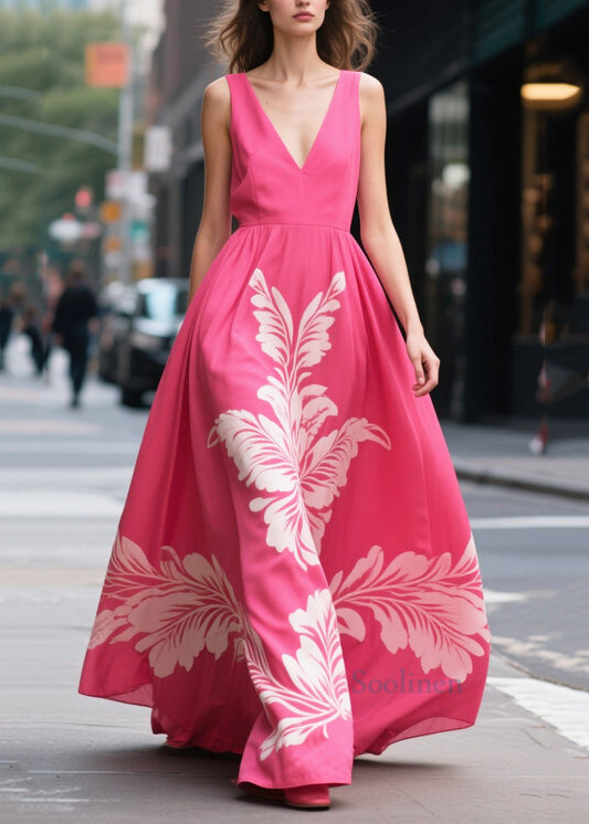 Modern Rose Print Exra Large Hem Chiffon Maxi Dress Summer