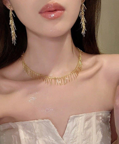 Modern Silk Metal Zircon Tassel Lariat Necklace
