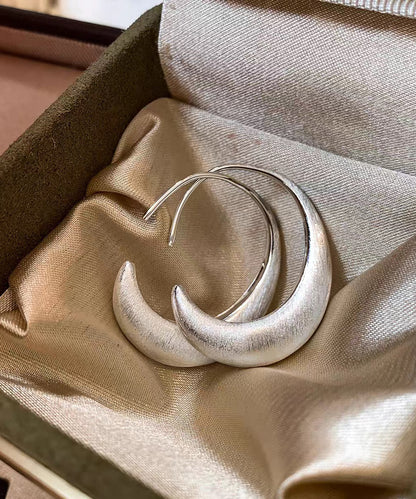 Modern Silk Sterling Silver Crescent Moon Hoop Earrings