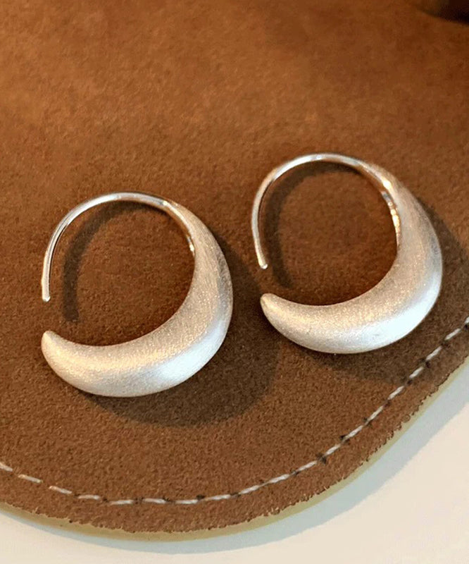 Modern Silk Sterling Silver Crescent Moon Hoop Earrings