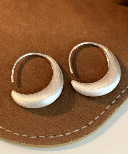 Modern Silk Sterling Silver Crescent Moon Hoop Earrings