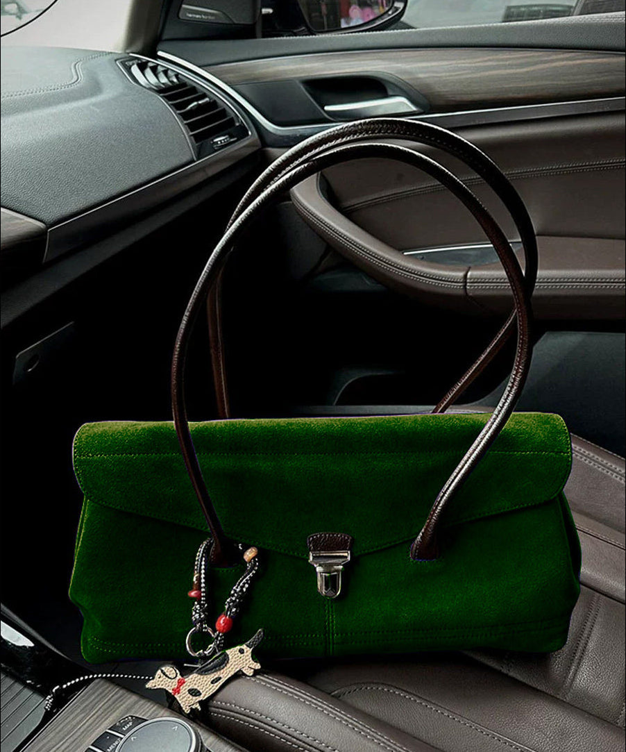 Modern Tea Green Solid Durable Suede Women Shoulder Bags