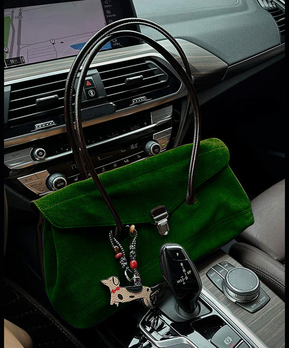 Modern Tea Green Solid Durable Suede Women Shoulder Bags