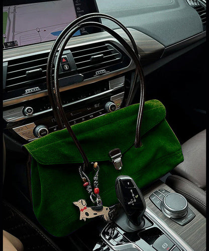 Modern Tea Green Solid Durable Suede Women Shoulder Bags