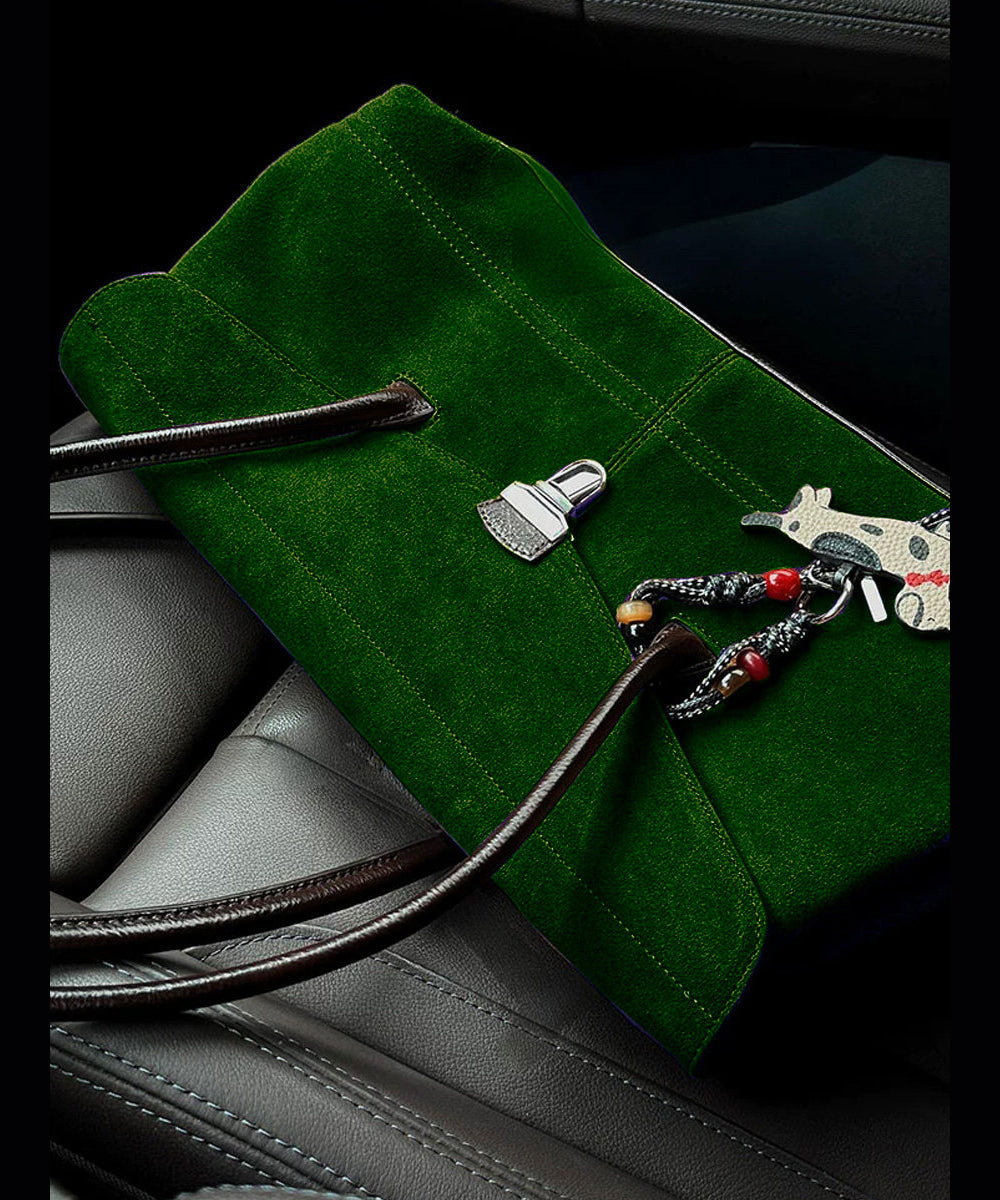 Modern Tea Green Solid Durable Suede Women Shoulder Bags