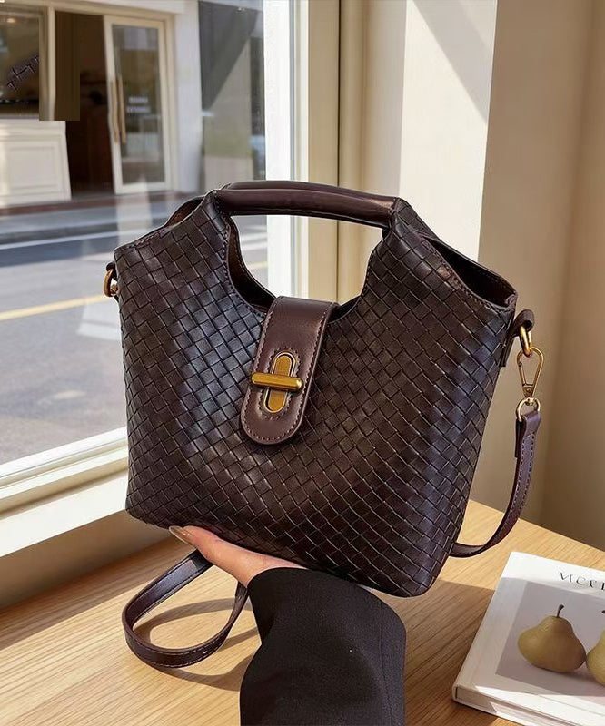 Modern Weave Design Solid Durable Faux Leather Tote Handbag