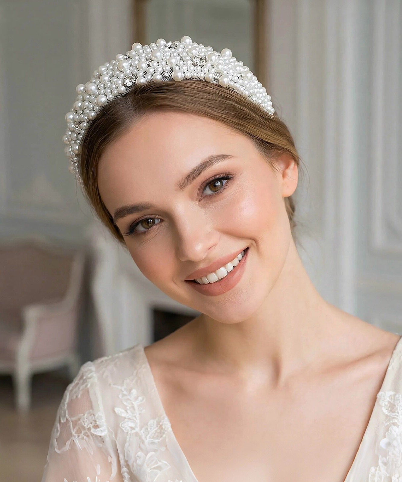 Modern White Acrylic Pearl Zircon Bride HairPiece