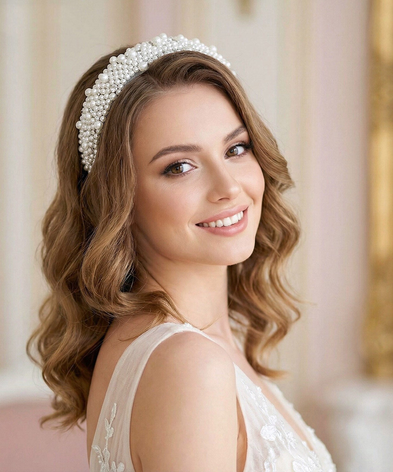 Modern White Acrylic Pearl Zircon Bride HairPiece