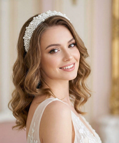 Modern White Acrylic Pearl Zircon Bride HairPiece