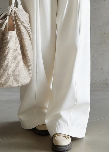 Modern White Button High Waist Cotton Wide Leg Pants Spring