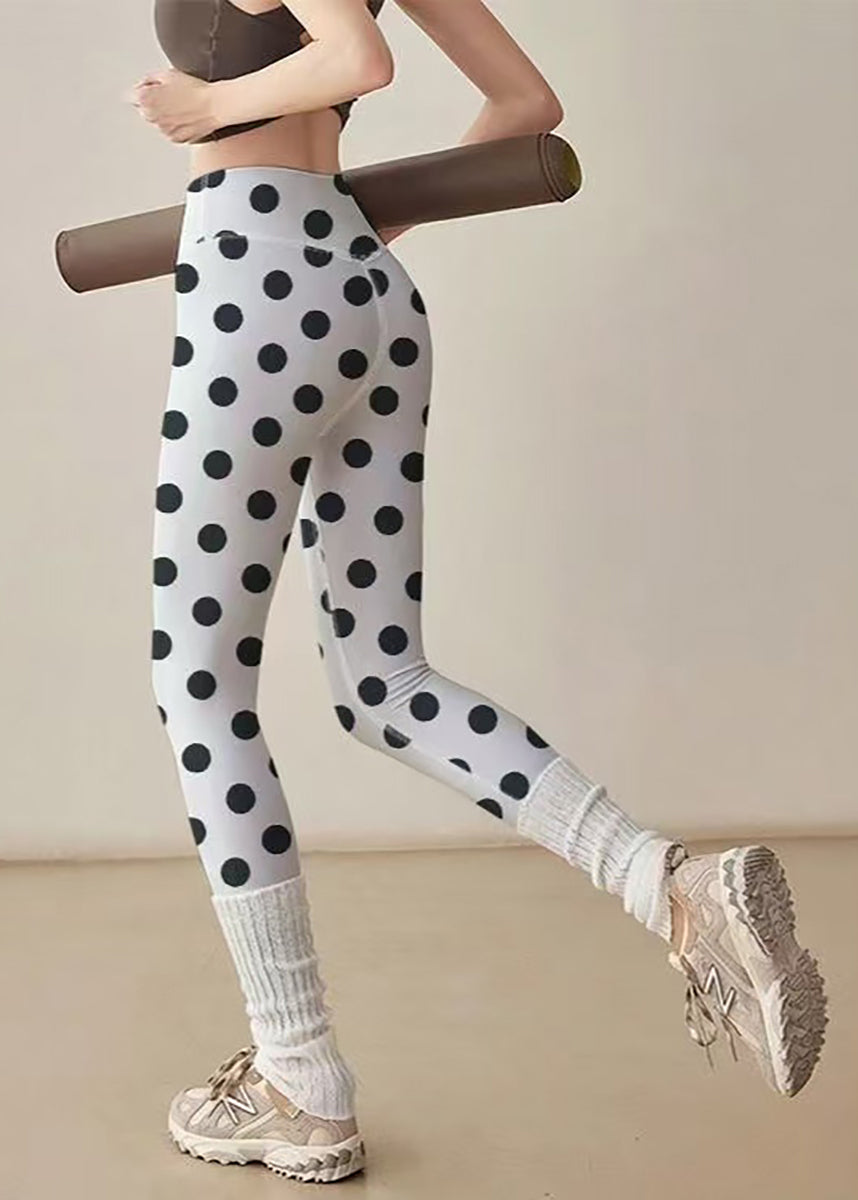 Modern White Dot Print High Waist Butt Scrunch Capri Athletic Leggings