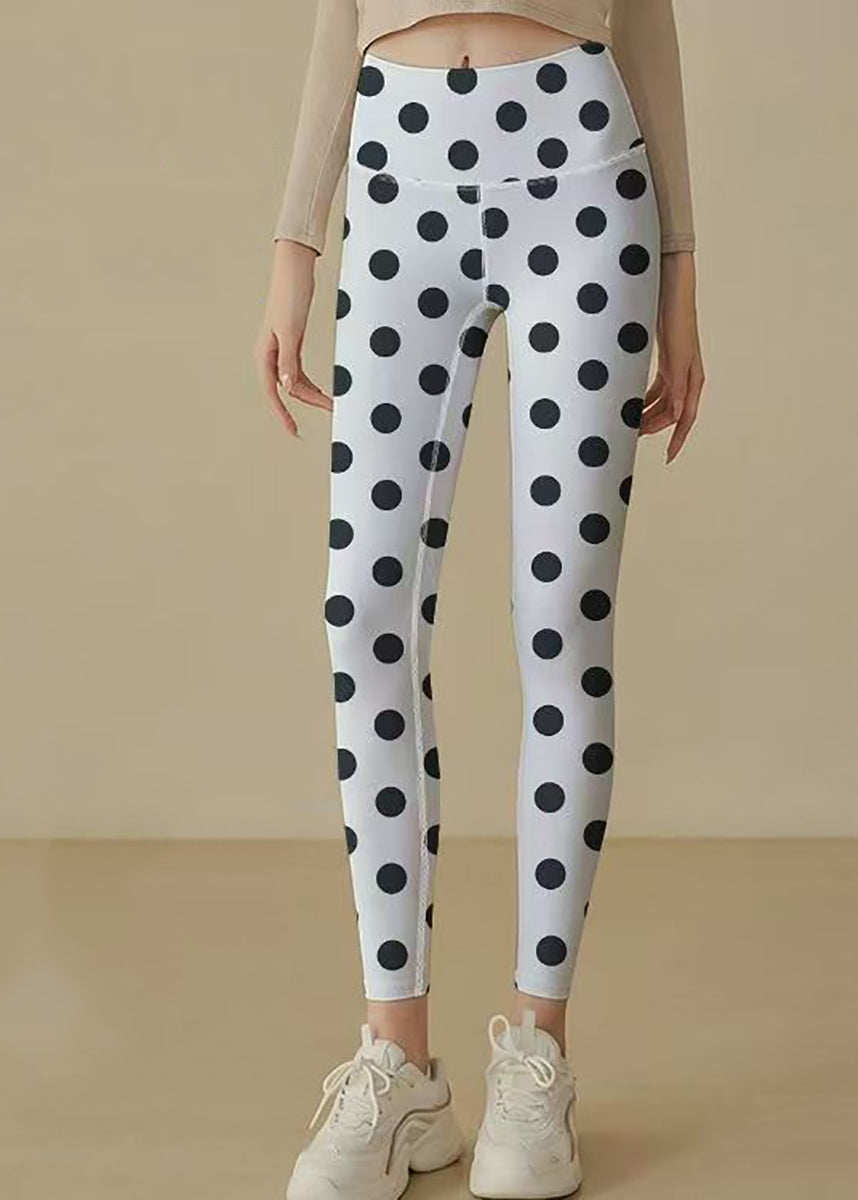 Modern White Dot Print High Waist Butt Scrunch Capri Athletic Leggings