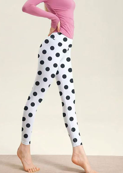 Modern White Dot Print High Waist Butt Scrunch Capri Athletic Leggings