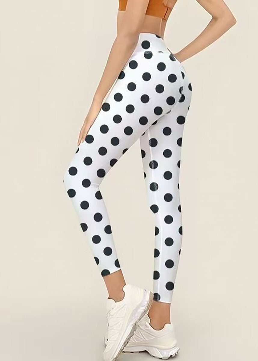 Modern White Dot Print High Waist Butt Scrunch Capri Athletic Leggings