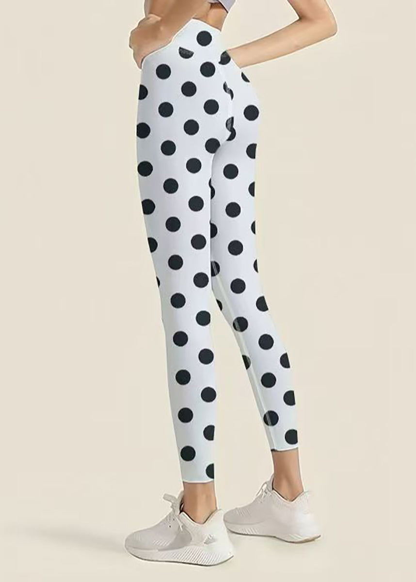 Modern White Dot Print High Waist Butt Scrunch Capri Athletic Leggings