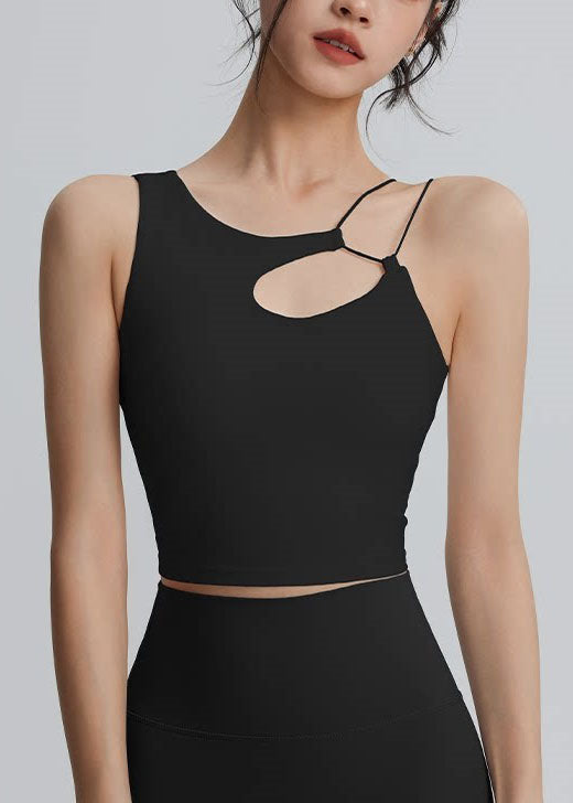 Modern White Hollow Out Backless Sports Bra Tank Top