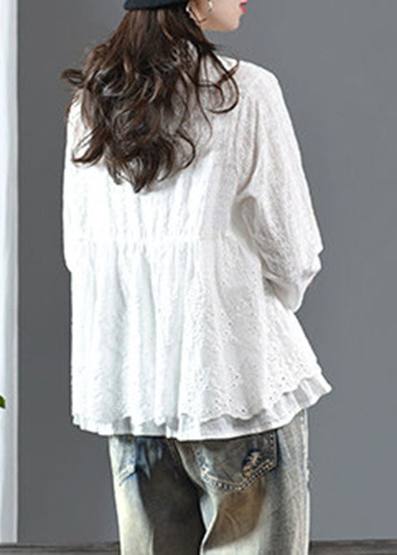 Modern White Hollow Out Solid Shirts Fall