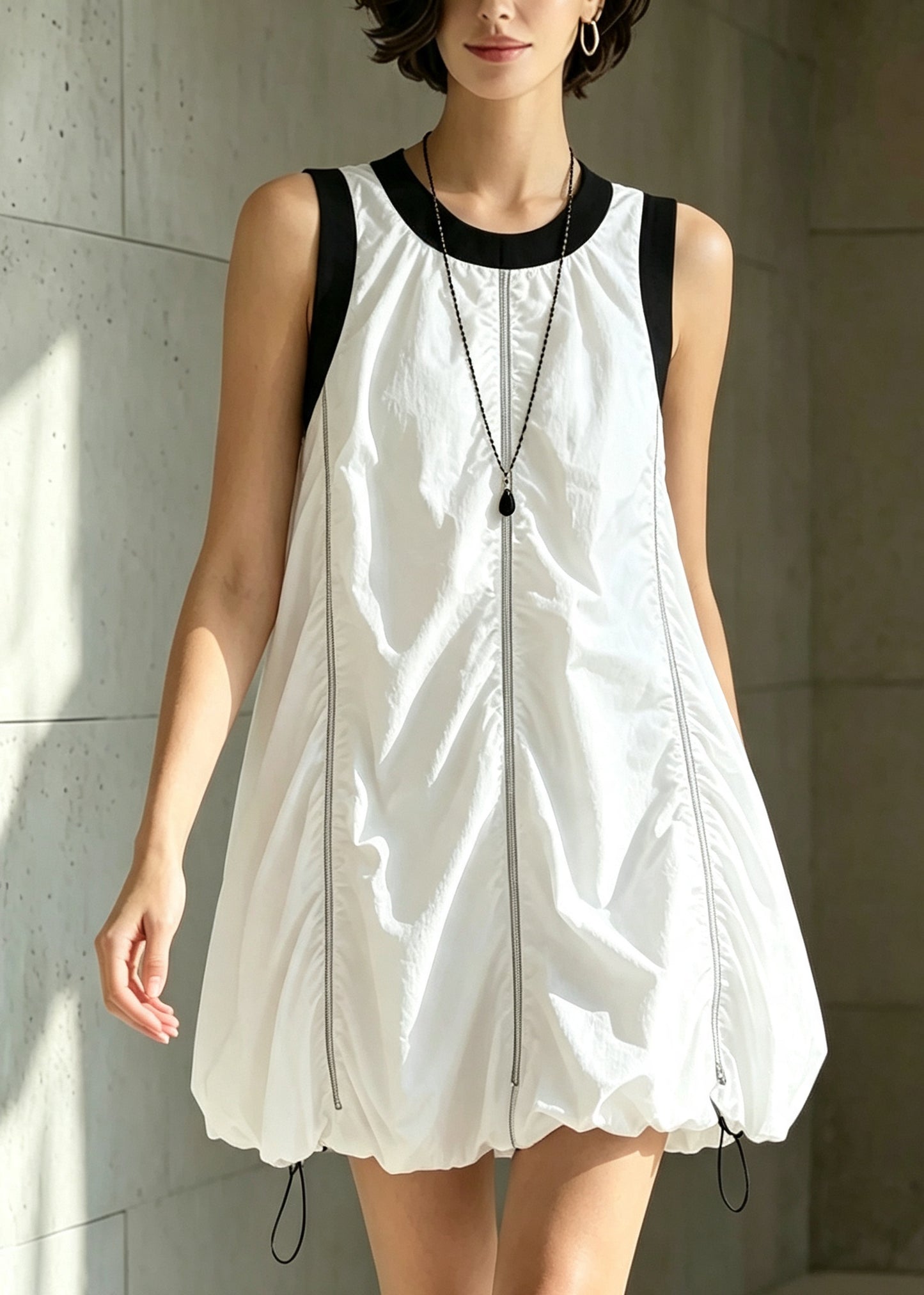 Modern White O-Neck Cotton Day Dress Sleeveless