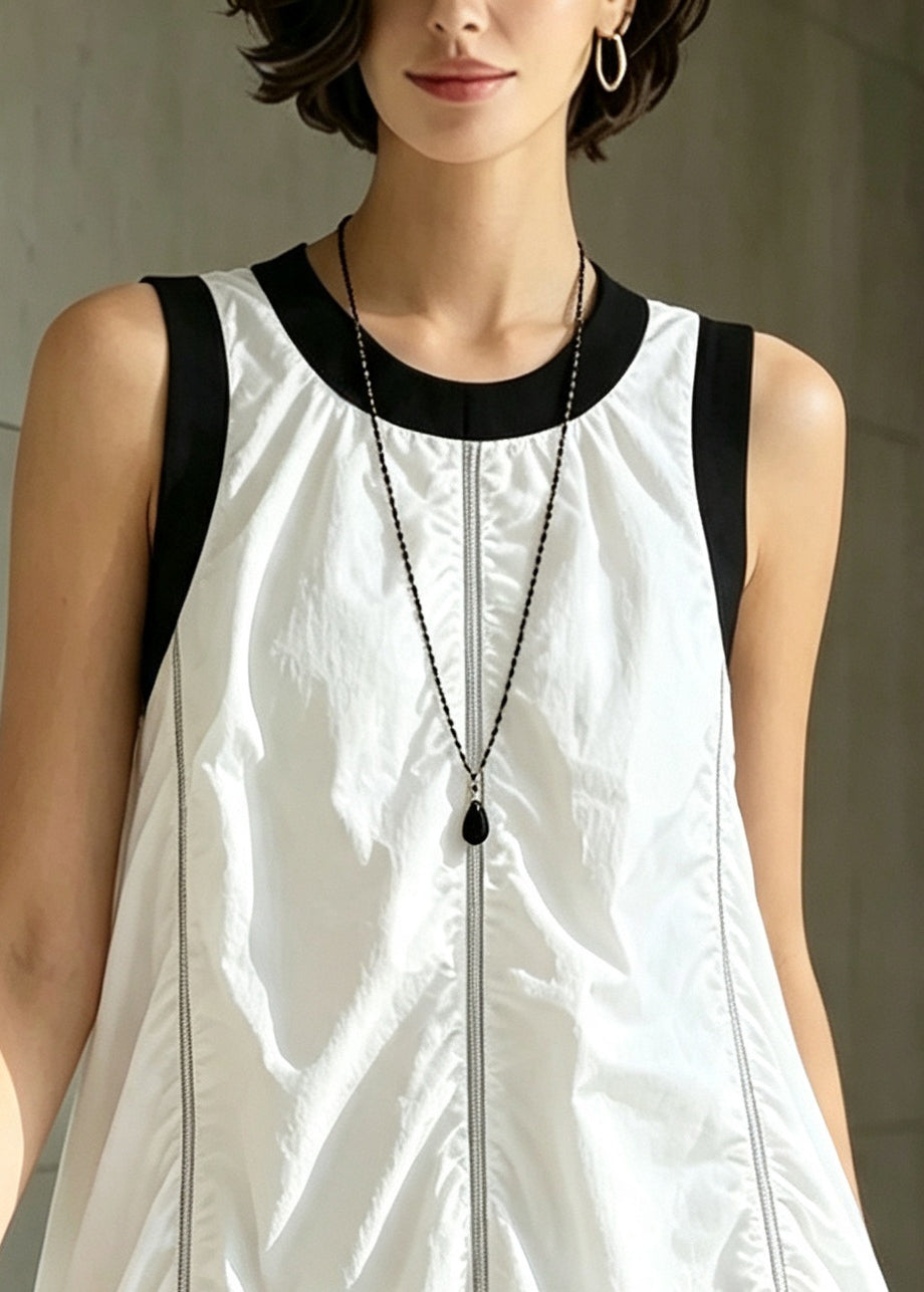 Modern White O-Neck Cotton Day Dress Sleeveless