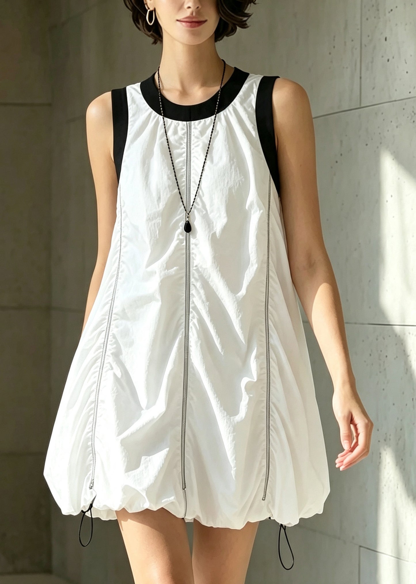 Modern White O-Neck Cotton Day Dress Sleeveless
