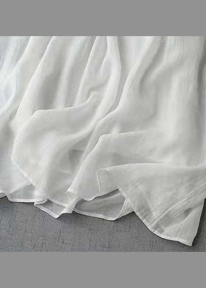 Modern White O-Neck Patchwork cotton blend Long Dresses Half Sleeve