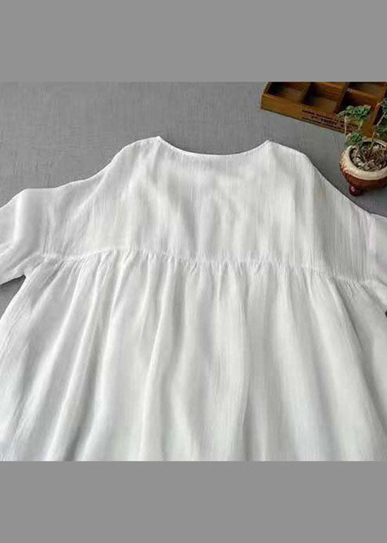 Modern White O-Neck Patchwork cotton blend Long Dresses Half Sleeve