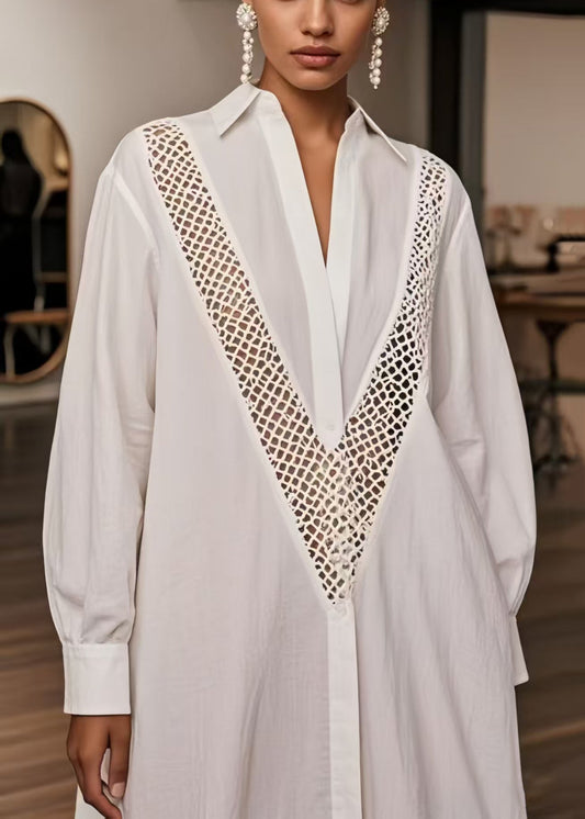 Modern White Oversized Hollow Out Cotton Dresses Spring