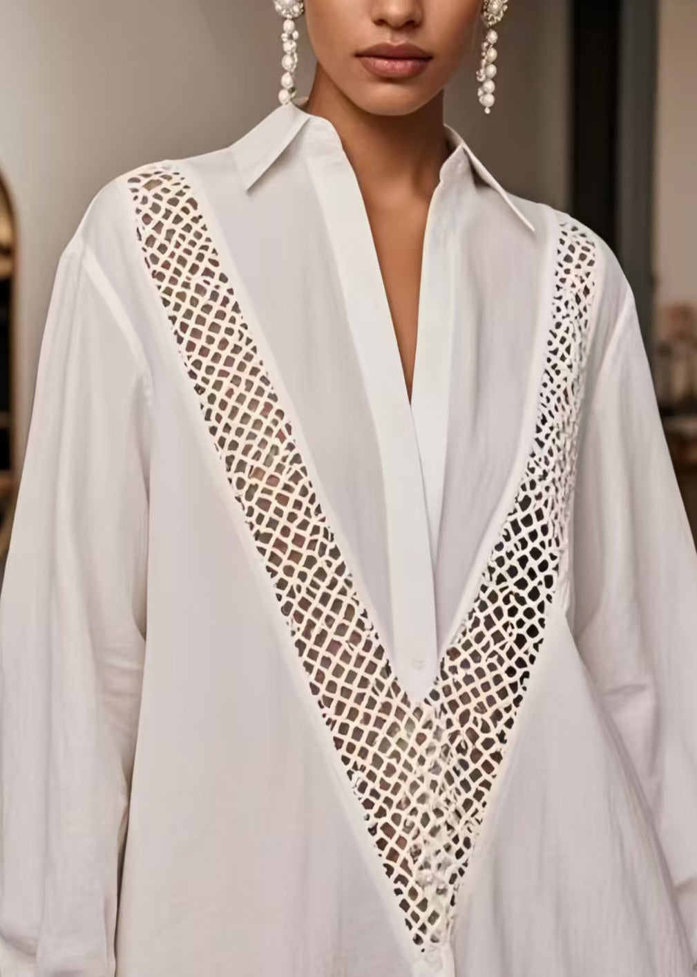 Modern White Oversized Hollow Out Cotton Dresses Spring