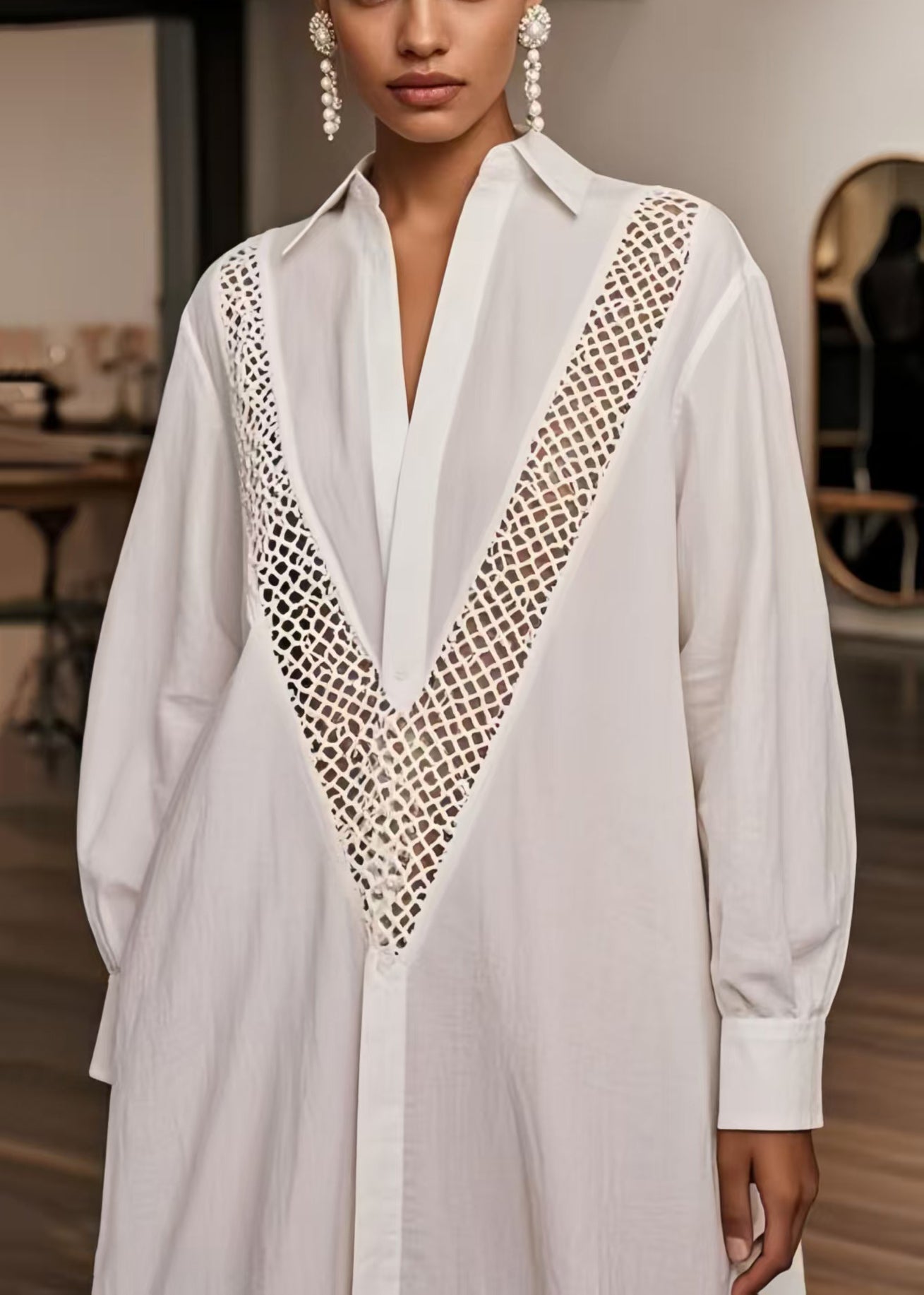 Modern White Oversized Hollow Out Cotton Dresses Spring