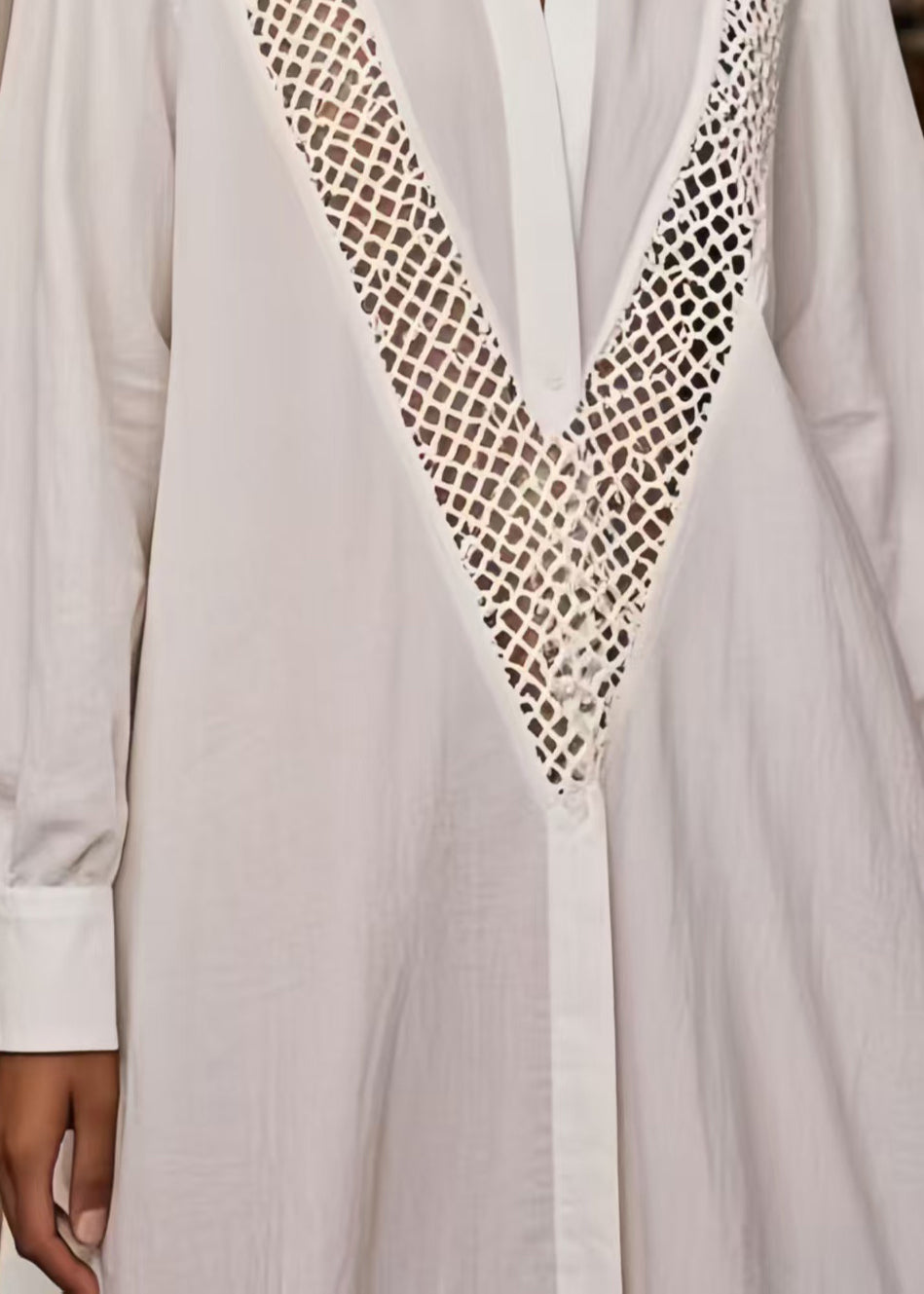 Modern White Oversized Hollow Out Cotton Dresses Spring