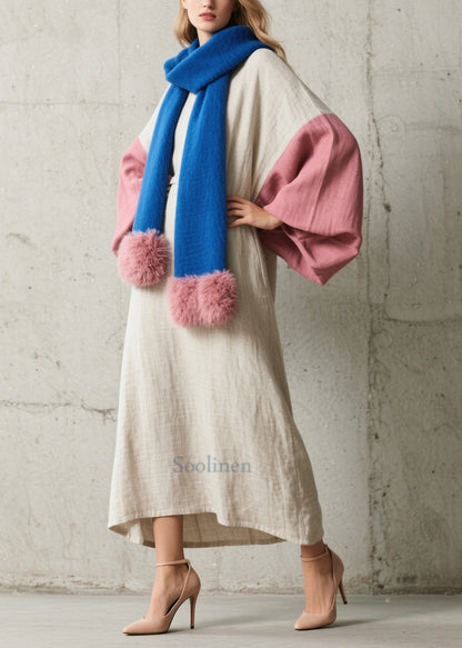 Modern White Oversized Patchwork Cotton Party Dress Lantern Sleeve