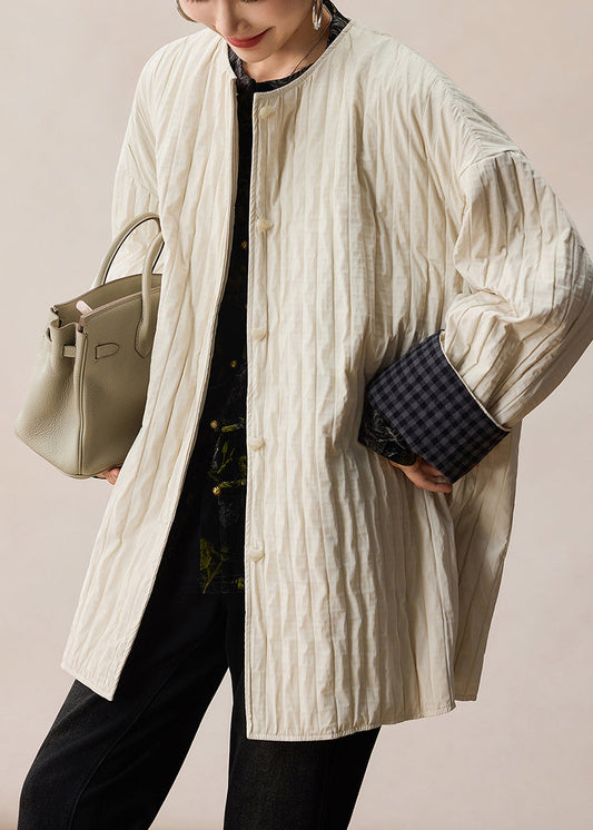 Modern White Oversized Plaid Wrinkled Cotton Coats Spring